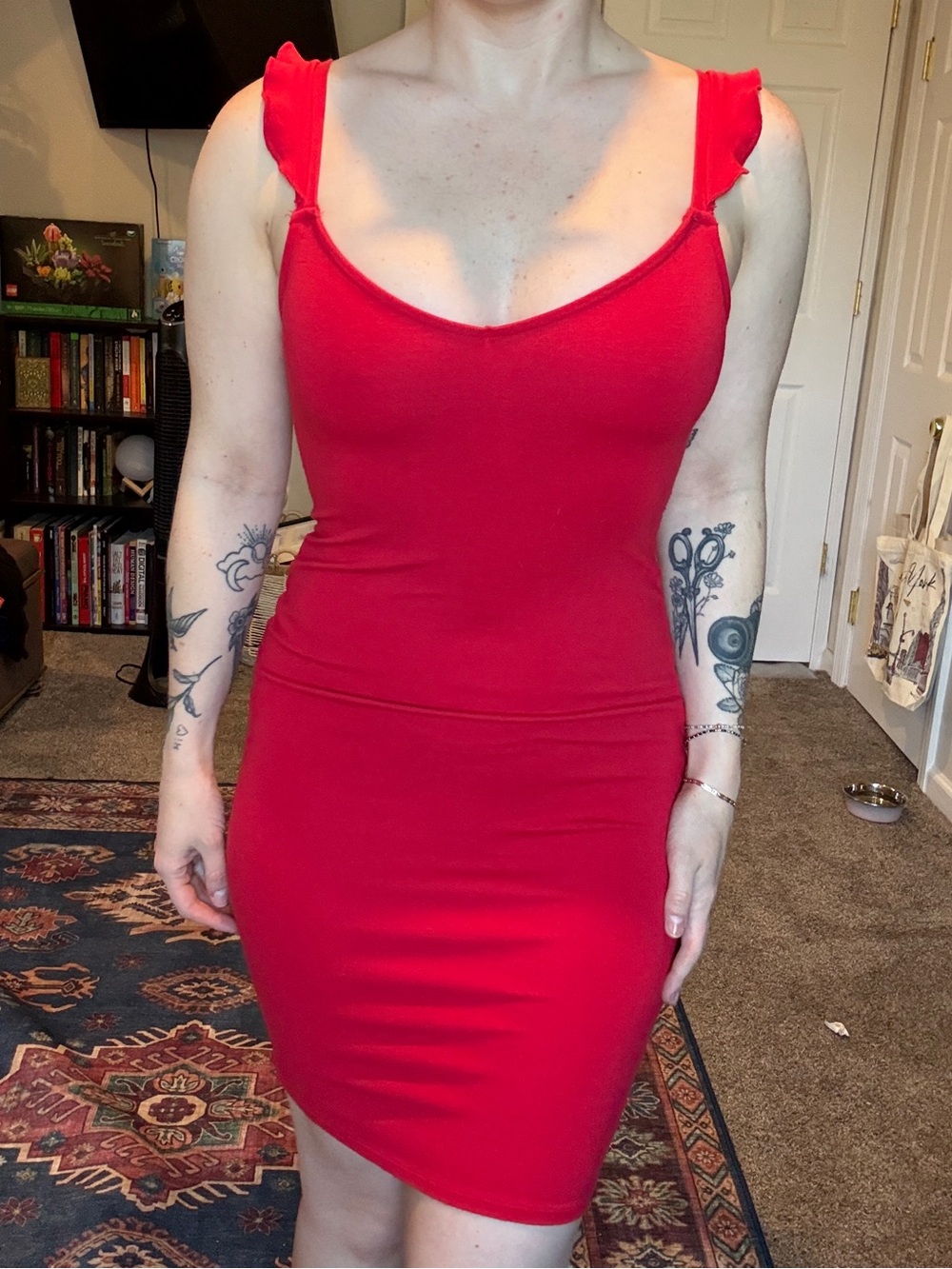 Forever 21 Red Sleeveless Ruffle-strap Bodycon Mini Dress